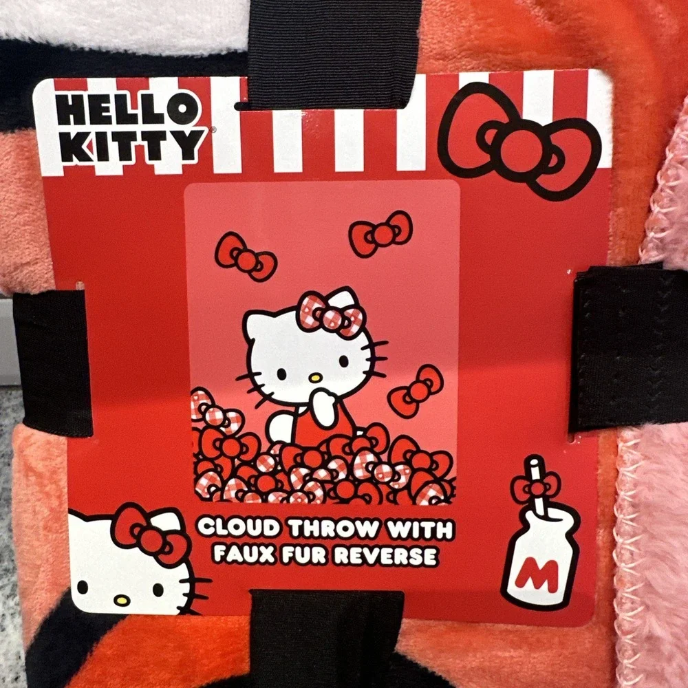 Hello Kitty Country‎ Bows Silky Soft Cloud Throw With Faux Fur Blanket 50